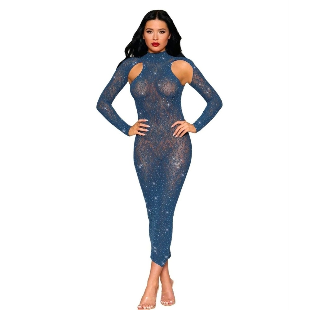DREAMGIRL Twilight Rhinestone Lace Body Stocking Gown One Size Style 0512